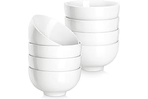 MALACASA, Serie Regular, 8-teilig Porzellan Cremeweiß Müslischalen Set, 300ml Eiscreme-Schale Mini-Suppenschüssel, Snackschale Dessertschale für Miso-Suppe, Dips und Snacks, 11,5x11,5x6,1 cm