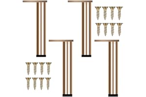 KMERCE 4pcs Pieds de Meuble Doré Métal, Pied de Table Moderne, Pieds Rechange pour Table Basse, Meuble TV, Armoire, Table à Manger, Lit, avec Vis+Base Antidérapante+Hauteur Réglable de 30-30.8cm