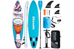 MARCELLO Paddle Board, Inflatable Stand Up Paddle Board, 10‘6/11' ×33"×6" Ultra-light SUP Board with Hand Pump, Leash, Repair Kit, Waterproof Phone Case and Waterproof Bag for Adults
