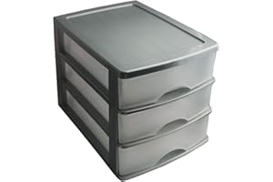 PLASTICFORTE Cajonera de sobremesa gris 3 cajones 26.5 x 26 x 35.5 cm