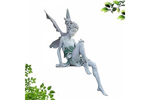 LSRVNM Fairy Garden Ornaments Outdoor 22cm Resin Sitting Fairy Statue Flower Fairy Figurine with Wings, Miniature Fairies Sculpture for Garden, Patio