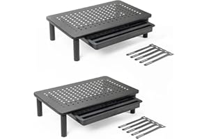 LifeGoods Support Ecran PC pour 2 Ecran avec Tiroir - Hauteur Réglable 10,12,14 cm. - Support Ordinateur pour PC ou Imprimante - Incl. Fixations Câbles – Métal - Capacité 20 kg