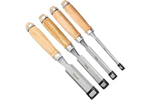 ROHMERIQUE 4 PCS Wood Chisel Set – High Carbon Steel Woodworking Carving Tools with 1/4", 1/2", 3/4", 1" (6mm, 12mm, 19mm, 24mm) Blades & Easy-Grip Handles for Wood Carving, Furniture Repair & DIY