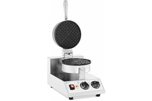 Royal Catering Gofrera Redonda Máquina de Waffles RC-WM01 (Tama?o: 170 mm, Potencia: 1.300 W, Temporizador: 1-5 min, Placa de cocción: Aleación de Aluminio con revestimiento de Teflón)
