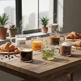 Deconox 6'lı Borosilikat Cam Espresso ve T&uuml;rk Kahvesi Fincanı Seti (90 ml) - D&uuml;z ve R&ouml;lyefli Se&ccedil;enekli Tabaksız Mini Kupa (R&ouml;