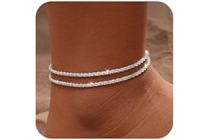 HARJJME Fußkettchen für Damen Silber 925 Gold Fussketten für Frauen Doppelte Herz Perlen Plättchen Twist Infinity Fußkette Verstellbare Layered Sommer Strand Fußschmuck Geschenk
