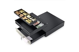 ACROPAQ Cash Drawer - Manual Push Opening, Cash Drawer 41 x 41 cm, Suitable for Undermount - Cash Register, Cash Register - Black with Stainless Steel Front