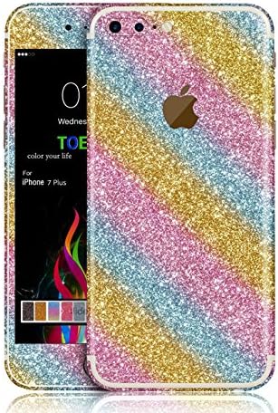iPhone 7 Plus Sticker, Toeoe Bling Crystal Diamond Decal Skin with a Clear Case for iPhone 7 Plus Rainbow
