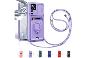 Aithne Case für Xiaomi Mi 12T/Mi 12T Pro Handykette Hüll,Slide kameraschutz,Silikon Handyhülle zum Umhängen Kette,360 Grad Ringhalter Stand Kartenfach-Lila