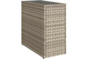 vidaXL Mesa Auxiliar jardín Tapa Vidrio ratán Gris Claro 58x27,5x55 cm, Mesa Auxiliar de Exterior, Mesa pequeña de Patio, Mesa pequeña de Exterior