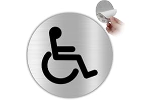 LEIASA | Señal Adhesiva de Aseos para Discapacidad - Baño Minusválido - Diámetro Ø 100 mm - Aluminio - Grosor 0.6 mm