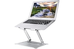 POP MODERN.C Support Ordinateur Portable, Support Ordinateur Réglable, Support Multi-angle Pliable en Aluminium avec Ventilation pour Bureau, Compatible avec Tablette Ordinateur Portable 10-17in, argent