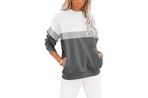 Cuptacc Sweat Femme sans Capuche Farbblock T-Shirts à Manches Longues Femme Col Rond Automne Poches Top Femme