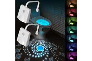 KZOBYD 2 Stück Toilette Licht mit Projektor, Motion Sensor WC-Nachtlicht, Farbwechselnde Toilettenbeleuchtung, Wiederaufladbares Wasserdicht LED-Licht für Badezimmer Waschraum (2)