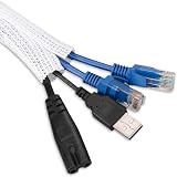 Gaine Câble Tressée PET 3 Mètres - Cache-câbles Réglable 13-20mm, Fendu, Blanc, Pour TV, PC, Bureau - 11