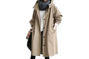 IQYU Parka Chaqueta de entretiempo para mujer, color beige - gabardina para mujer, chaqueta larga de entretiempo, tallas grandes, chaqueta deportiva con capucha, chaqueta de entrenamiento de gran