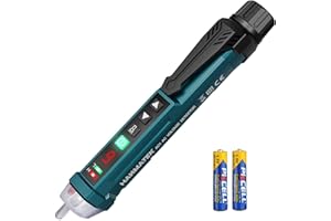 HANMATEK AC1 Detector de Voltaje sin Contacto con Pantalla LCD,12V-1000V Detector de Tension, Linterna LED/Alarma Sonora y Luminosa/Sensibilidad Ajustable, Distinción de Cable Vivo/Nulo