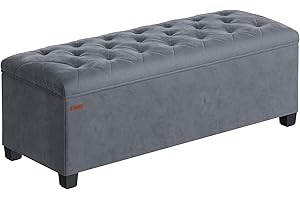 SONGMICS Puff Almacenaje, Baúl con Patas, 40 x 110 x 39 cm, Banco de Pie de Cama, Banco Almacenaje, Soporta hasta 300 kg, para Sala de Estar, Dormitorio, Entrada, Gris Pizarra LSF089G01