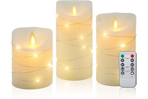 CCLIFE velas elettriche e LED in vera cera con telecomando, funzione timer, paraffina, funzionamento a batteria,Bianco 3 pezzi