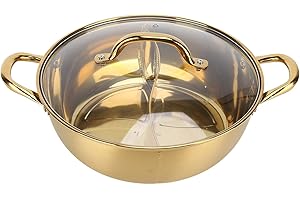 JENNGAOO Yin Yang Hot Pot, 30,3 Cm Durchmesser Edelstahl Separater Mandarin Duck Pot Shabu Shabu Pot Für Induktionsherd Gasherd(Gold)