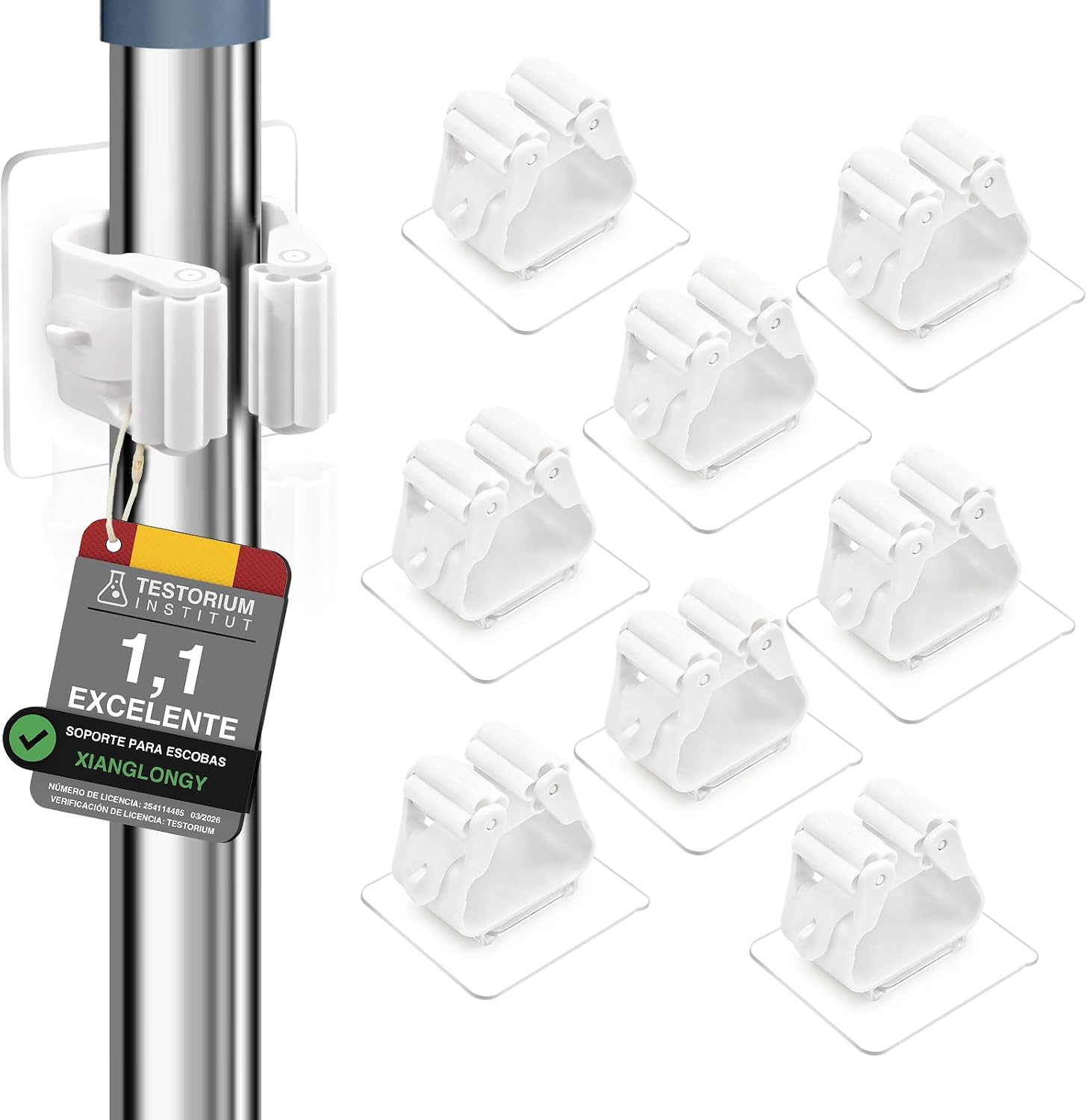 XIANGLONGY 10 Piezas Soporte Escobas Pared, Colgador Escoba y Fregonas Sin Perforar, Adhesivos Ganchos para Colgar Escobas, Organizador Soporte de Escobas para Baño Cocina Comedor Garaje