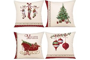 ZWJD Kissenbezug Weihnachten 40x40 4er Set Kissenbezüge Dekokissen Leinen Kissenhüllen für Deko Weihnachten Sofa Schlafzimmer Couch Kissenbezug 40x40 cm