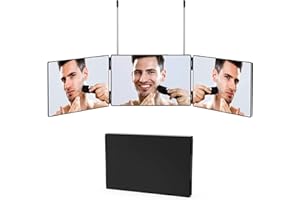 laoonl 360 Grad Spiegel, Klappspiegel 3 Teilig Spiegel, Kosmetikspiegel Wandmontage mit Halterungen, Verstellbarer Kosmetikspiegel für Haareschneiden, Rasieren, Schminken-Ohne LED