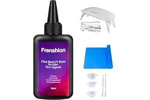 FRENSHION Lampe UV + 100g mise à niveau sans odeur, résine UV dure transparente sans rétrécissement, durcissement rapide, convient à la fabrication de bijoux moulés et enduits DIY + tapis + outils