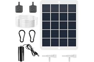 Kit de pompe à oxygène solaire ASOFTY - Aérateur de bassin avec panneau solaire portable 3 W 5 V - Double diffuseur d'air - Petite pompe à air silencieuse - Pour étang, aquarium, eau de pêche,