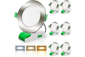 ‎ALUSSO LIGHTING ALUSSO LIGHTING LED Einbaustrahler mit Trafo Dimmbar 10W Ø 90-100mm LED Spots 230V Flach Einbauleuchten 850LM Nickel gebürstet 3000K 4000K 5700K Deckenstrahler IP44 für Badezimmer Wohnzimmer, 6er Set