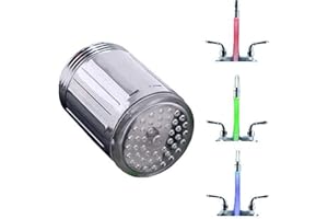 PEIYEE Robinet D'Eau Led Coloré,Lumineux à Led Embout de Robinet,3 Couleur Sensible À La TempéRature Led Robinet D'Eau,Pour Dans Les Restaurants,Maisons,HôTels,Salles de Bains,Accessoires de Cuisine,Durable