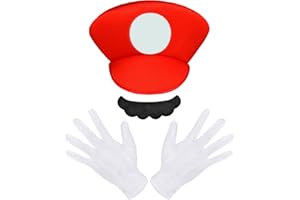 Aomig Mario Costume, 3/6 Pack Mario Cosplay Costume Accessories Kits for Women Men Kid, Mario and Luigi Hats Cap Mustaches White Gloves Fancy Dress Up Costume Outfits for Party World Book Day