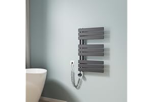 EMKE Elektryczny grzejnik łazienkowy, 762 x 500 mm, grzejnik na ręczniki z termostatem, wygięty, suszarka na ręczniki, do prądu, grzejnik łazienkowy, wieszak na ręczniki z prętem grzewczym,