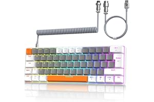ZIYOU LANG T60 Wired Gaming-Tastatur mit Spiral USB-C Kabel - Kompakt 60% UK Layout(QWERTY) Mechanische Tastatur, 19 Rainbow RGB Backlit Mini 62 Tasten Linearer Red Switch für PC/Mac/PS4 - Blau