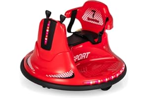 COSTWAY 12V Kids Bumper Car, 360-Degree Rotation Spin Children's Waltzer Cars with Joystick, Remote Control, Colorful Flashing Lights and Music, Battery Powered Ride on Toy for Boys Girls (Red)