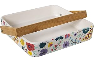 DRW Servilletero Cuadrados de cerámica con asa de Madera 18x18x4cm