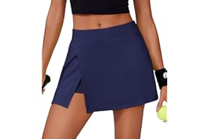 PINSPARK Jupe De Tennis pour Femme avec Pantalon Sport Golf Jupe-Short Taille Haute avec 2 Poches Et Fente LatéRale D'éTé Mini Jupes Course RandonnéE Course à Pied