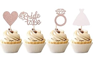 SYKYCTCY 24 Stück Wedding Tortendeko Glitzer Bride to Be Cupcake Toppers Geburtstag Kuchen Deko Heart Ring Dress Kuchendekoration für Verlobung Hochzeiten Party Kuchen Dekoendeko Rosegold