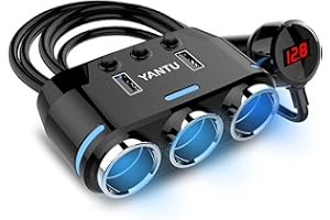EEEKit Presa Accendisigari Tripla, Adattatore per Presa Accendisigari Auto 12V/24V con 2 Porte USB di Ricarica e Display Tensione