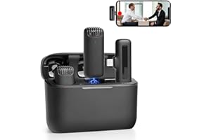 AQUOTA 2 Pack Wireless Microphone for iPhone iPad with Charging Case, 7H Professional Lavalier Microphone Cordless Mic for iPhone,Clip on Microphone for Video Recording,Interview Podcast Vlog YouTube TikTok