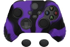 eXtremeRate PlayVital Coque Manette pour Xbox Series X/S Housse Protection pour Xbox Series X Accessoires Controller avec Capuchon Joystick Caps Grip Cover Silicone-Violet & Noir,Édition Samouraï