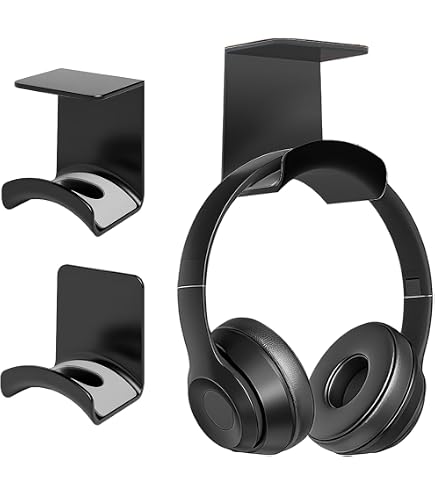 4 Crochets Support Pour Casque/Casque Audio - Autocollant Fort Adhésif - Noir/Blanc - 7,5x2,5x5,3 Cm