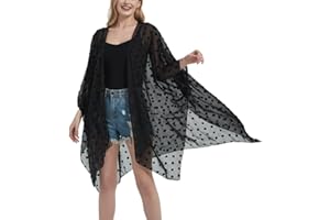 CUTESWAN Women's Beach Long Swimwear Cover Up Swiss Dot Chiffon Kimono Cardigan Swimsuit