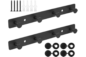 XINGWENHAO Wieszaki Ścienne na Ubrania, Zestaw 2 sztuk, Haki z 4 Hakami, Wieszaki Ścienne, Wieszaki na Ubrania z Montażem Ściennym, Czarne Wieszaki dla Kapeluszy, Szali, Torebek(Cylindryczny)