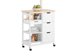 SoBuy Carrito Auxiliar con Ruedas, Carrito Cocina con 3 Cajones y 3 Estantes, Mueble Auxiliar de Cocina, Mueble Cocina Auxiliar Blanco 68x38x85 cm, FKW79-W