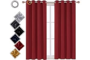 funky gadgets Blackout Curtains for Bedroom Thermal Insulated Blackout Curtains 70 to 90% Light Blocking Eyelet curtains for Living Room 2 Panels, 90 x 72 Inch, Red