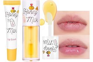 LYNTYAOU Lip Oil & Lip Scrub Set, Moisturizing Lip Oil Long Lasting Nourishing Lip, Hydrating Lip Gloss Honey Balm Lips Glow Lip Masks, Prevent Dry Crack, Exfoliator Clearing Dead Skin Repair Protection