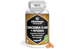 VITAMAZE - AMAZING LIFE Curcuma Premium 10.000 mg ad Alto Dosaggio al 95%, 1 Capsula al Giorno per 3 Mesi, con Curcumina e Piperina Bioattiva (Bioperine), Curcuma Capsule, Senza Additivi, Prodotto in Germania, Vitamaze