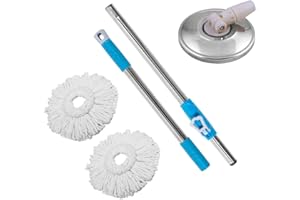 Neez Mops for Cleaning Floors - 360° Rotating, Spinning, Washable, Reusable & Extendable - Mop Handle with 2 Replacement Heads - Microfiber (Blue)