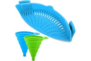 Passoire en silicone avec 2 entonnoirs pliables - Fixez la passoire à la casserole pour égoutter vos aliments - FineGood bleu